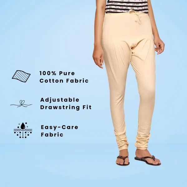 Cream_Cotton_Ethnic_Churidar/Gathering_Pants_For_Women,_Drawstring_Waist,_Ethnic_Regular_Fit_For_Office,_Party_&_Outdoor_Wear