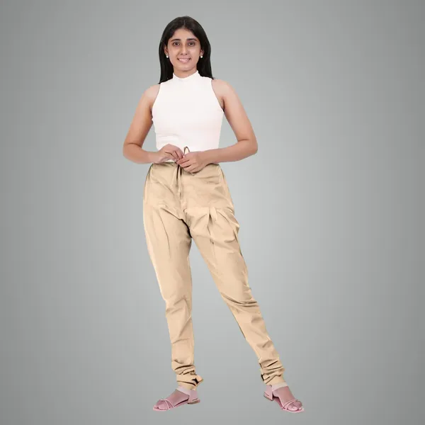 Cream_Cotton_Ethnic_Churidar/Gathering_Pants_For_Women,_Drawstring_Waist,_Ethnic_Regular_Fit_For_Office,_Party_&_Outdoor_Wear