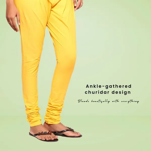 Yellow_Cotton_Ethnic_Churidar/Gathering_Pants_For_Women