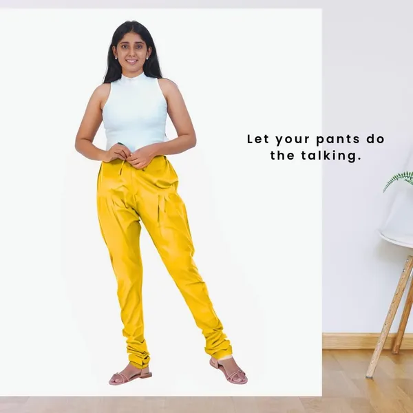 Yellow_Cotton_Ethnic_Churidar/Gathering_Pants_For_Women