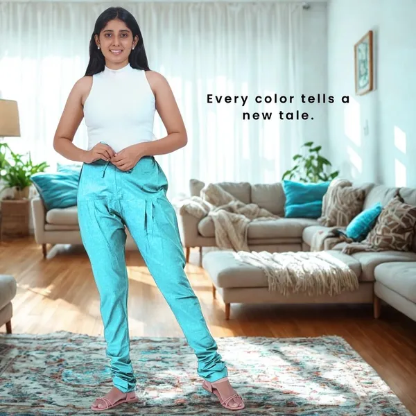 Turq_Blue_Cotton_Ethnic_Churidar/Gathering_Pants_For_Women,_Drawstring_Waist,_Ethnic_Regular_Fit_For_Office,_Party_&_Outdoor_Wear