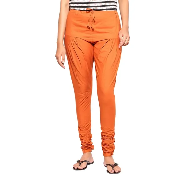 Burnt_Orange_Cotton_Ethnic_Churidar/Gathering_Pants_For_Women,_Drawstring_Waist,_Ethnic_Regular_Fit_For_Office,_Party_&_Outdoor_Wear