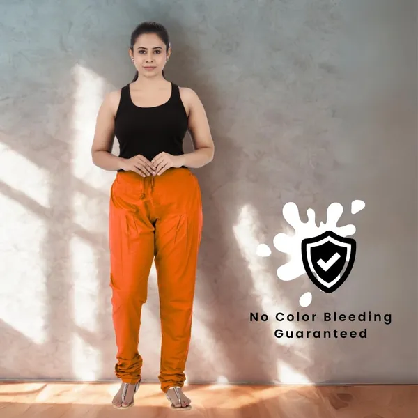 Burnt_Orange_Cotton_Ethnic_Churidar/Gathering_Pants_For_Women,_Drawstring_Waist,_Ethnic_Regular_Fit_For_Office,_Party_&_Outdoor_Wear
