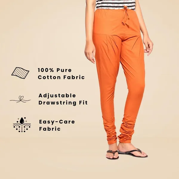 Burnt_Orange_Cotton_Ethnic_Churidar/Gathering_Pants_For_Women,_Drawstring_Waist,_Ethnic_Regular_Fit_For_Office,_Party_&_Outdoor_Wear