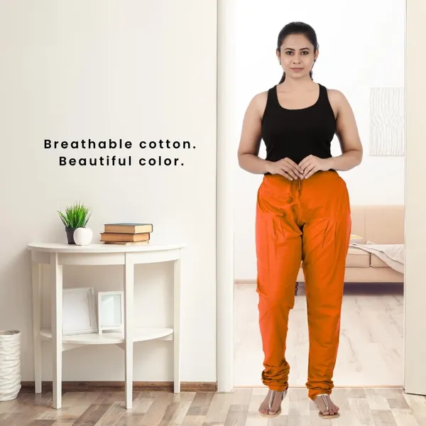 Burnt_Orange_Cotton_Ethnic_Churidar/Gathering_Pants_For_Women,_Drawstring_Waist,_Ethnic_Regular_Fit_For_Office,_Party_&_Outdoor_Wear