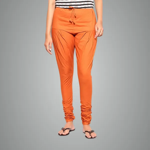 Burnt_Orange_Cotton_Ethnic_Churidar/Gathering_Pants_For_Women,_Drawstring_Waist,_Ethnic_Regular_Fit_For_Office,_Party_&_Outdoor_Wear