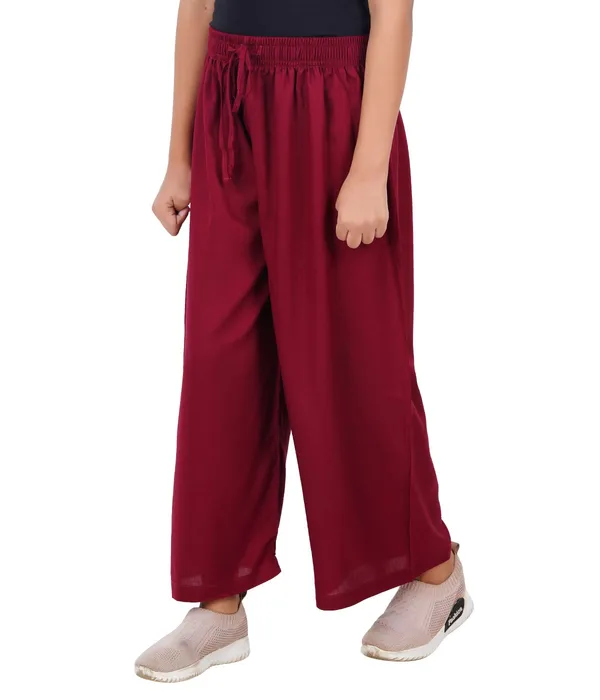 Burgundy_Maroon_Stylish_Rayon_Blend_Girls_Palazzo_Pants,_Skin_Friendly,_Party_&_Outdoor_Wear,_Solid_Flowy,_Mild_Shine_-_Regular_Fit,_Full_Length