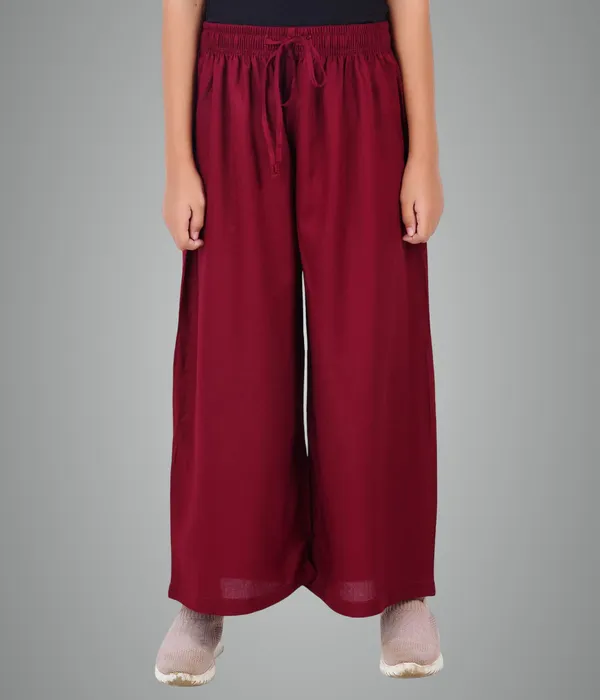Burgundy_Maroon_Stylish_Rayon_Blend_Girls_Palazzo_Pants,_Skin_Friendly,_Party_&_Outdoor_Wear,_Solid_Flowy,_Mild_Shine_-_Regular_Fit,_Full_Length