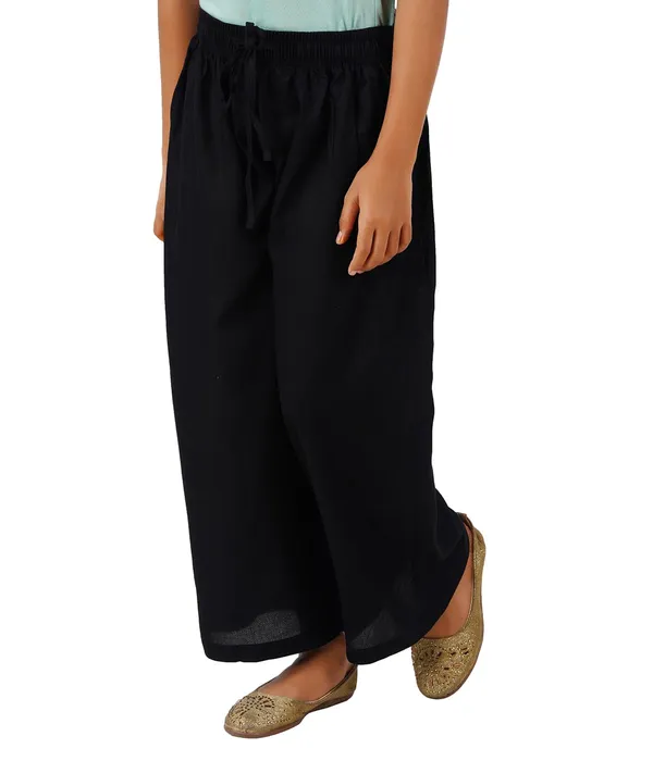 Black_Stylish_Rayon_Blend_Girls_Palazzo_Pants,_Skin_Friendly,_Party_&_Outdoor_Wear,_Solid_Flowy,_Mild_Shine_-_Regular_Fit,_Full_Length