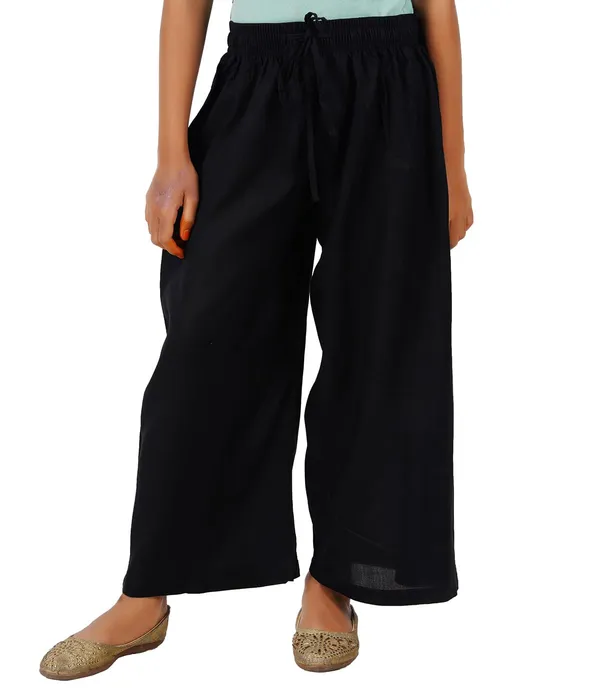Black_Stylish_Rayon_Blend_Girls_Palazzo_Pants,_Skin_Friendly,_Party_&_Outdoor_Wear,_Solid_Flowy,_Mild_Shine_-_Regular_Fit,_Full_Length