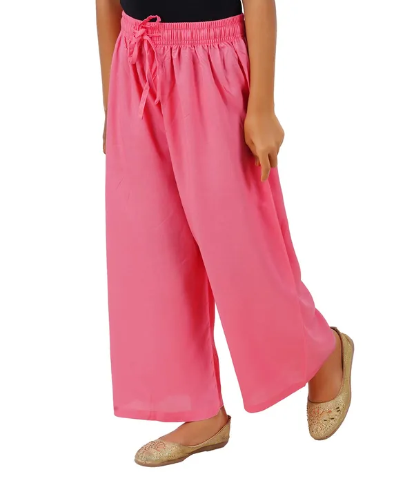 Strawberry_Pink_Stylish_Rayon_Blend_Girls_Palazzo_Pants,_Skin_Friendly,_Party_&_Outdoor_Wear,_Solid_Flowy,_Mild_Shine_-_Regular_Fit,_Full_Length