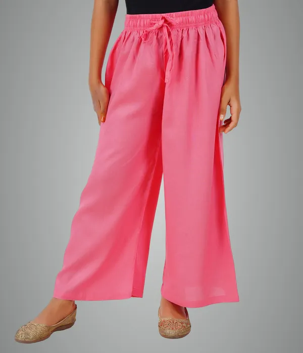 Strawberry_Pink_Stylish_Rayon_Blend_Girls_Palazzo_Pants,_Skin_Friendly,_Party_&_Outdoor_Wear,_Solid_Flowy,_Mild_Shine_-_Regular_Fit,_Full_Length