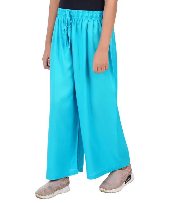 Turq_Blue_Stylish_Rayon_Blend_Girls_Palazzo_Pants,_Skin_Friendly,_Party_&_Outdoor_Wear,_Solid_Flowy,_Mild_Shine_-_Regular_Fit,_Full_Length