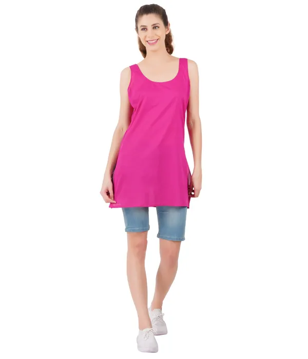Fuschia_Pink_Long_Kurti_Slip_-_100%_Superfine_Cotton_-_Firm_Non_Stretchable_Women'S_Kurti_Top_Slip