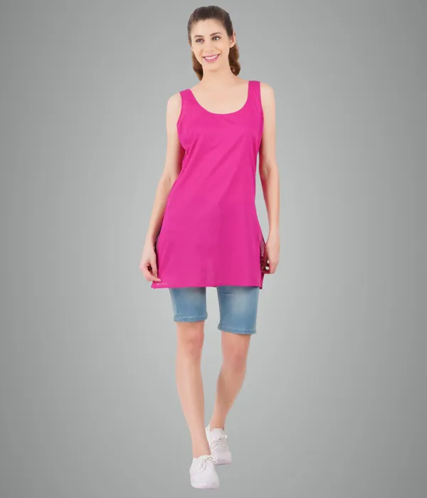 Fuschia_Pink_Long_Kurti_Slip_-_100%_Superfine_Cotton_-_Firm_Non_Stretchable_Women'S_Kurti_Top_Slip