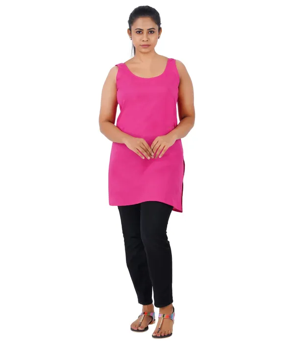 Hot_Pink_Long_Kurti_Slip_-_100%_Superfine_Cotton_-_Firm_Non_Stretchable_Women'S_Kurti_Top_Slip