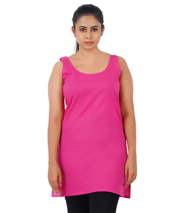 Hot_Pink_Long_Kurti_Slip_-_100%_Superfine_Cotton_-_Firm_Non_Stretchable_Women'S_Kurti_Top_Slip
