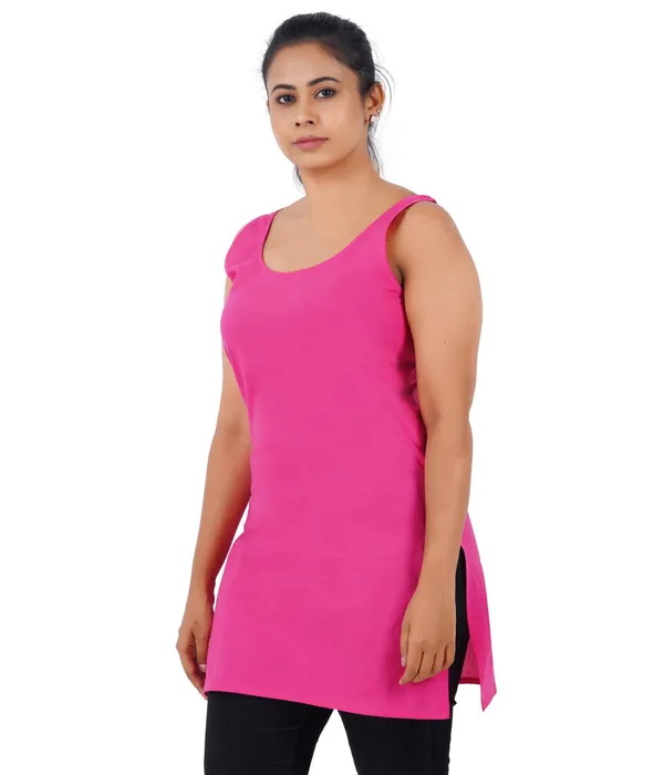 Hot_Pink_Long_Kurti_Slip_-_100%_Superfine_Cotton_-_Firm_Non_Stretchable_Women'S_Kurti_Top_Slip
