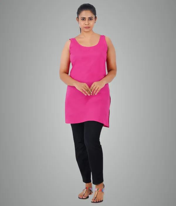 Hot_Pink_Long_Kurti_Slip_-_100%_Superfine_Cotton_-_Firm_Non_Stretchable_Women'S_Kurti_Top_Slip