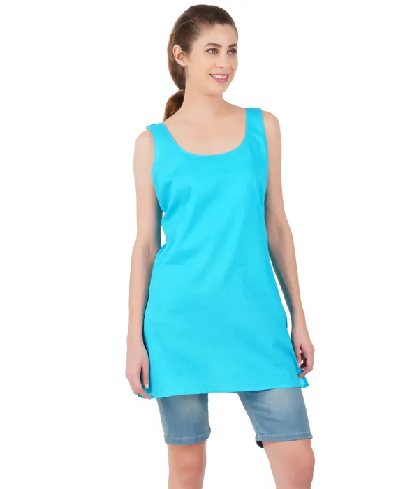 Turq_Blue_Long_Kurti_Slip_-_100%_Superfine_Cotton_-_Firm_Non_Stretchable_Women'S_Kurti_Top_Slip