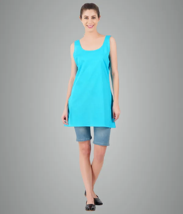 Turq_Blue_Long_Kurti_Slip_-_100%_Superfine_Cotton_-_Firm_Non_Stretchable_Women'S_Kurti_Top_Slip