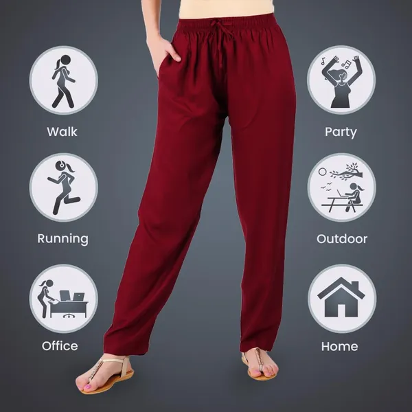 Burgundy_Maroon_Flowy_Rayon_Kurti_Pants_For_Women_Straight_Regular_Fit,_Stylish_Solid_Bottom_Wear_With_Elastic_&_Drawstring,_Side_Pocket,_Casual,_Office,_Party_&_Outdoor_Wear