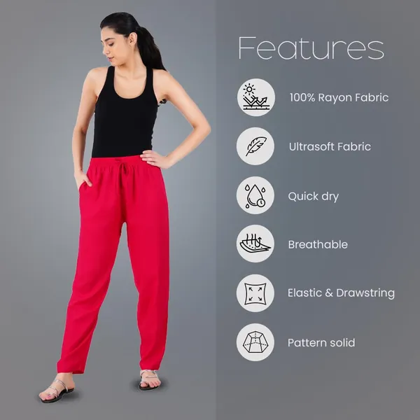 Bright_Pink_Flowy_Rayon_Kurti_Pants_For_Women_Straight_Regular_Fit,_Stylish_Solid_Bottom_Wear_With_Elastic_&_Drawstring,_Side_Pocket,_Casual,_Office,_Party_&_Outdoor_Wear