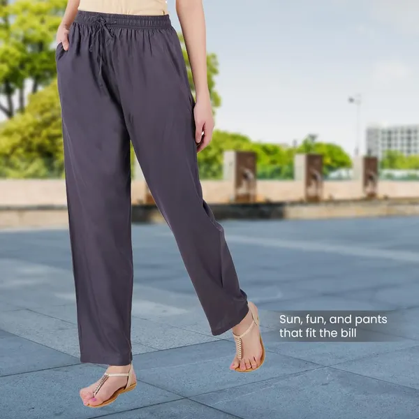 Charcoal_Grey_Flowy_Rayon_Kurti_Pants_For_Women_Straight_Regular_Fit,_Stylish_Solid_Bottom_Wear_With_Elastic_&_Drawstring,_Side_Pocket,_Casual,_Office,_Party_&_Outdoor_Wear