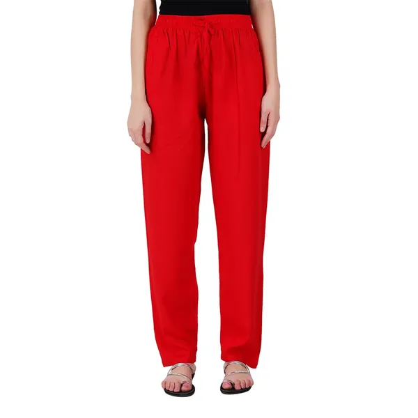 Chilly_Red_Flowy_Rayon_Kurti_Pants_For_Women_Straight_Regular_Fit,_Stylish_Solid_Bottom_Wear_With_Elastic_&_Drawstring,_Side_Pocket,_Casual,_Office,_Party_&_Outdoor_Wear