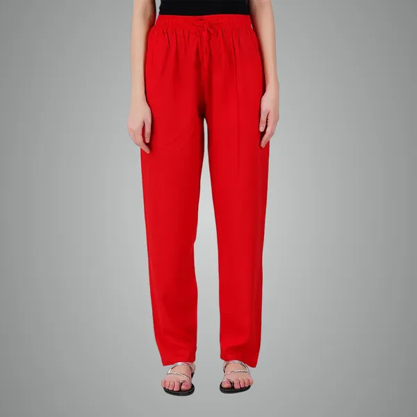 Chilly_Red_Flowy_Rayon_Kurti_Pants_For_Women_Straight_Regular_Fit,_Stylish_Solid_Bottom_Wear_With_Elastic_&_Drawstring,_Side_Pocket,_Casual,_Office,_Party_&_Outdoor_Wear