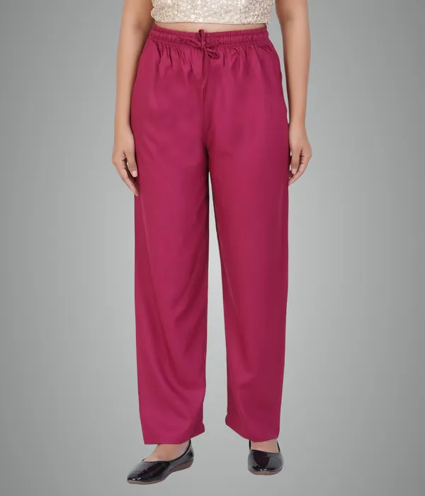 Dark_Ruby_Flowy_Rayon_Kurti_Pants_For_Women_Straight_Regular_Fit,_Stylish_Solid_Bottom_Wear_With_Elastic_&_Drawstring,_Side_Pocket,_Casual,_Office,_Party_&_Outdoor_Wear