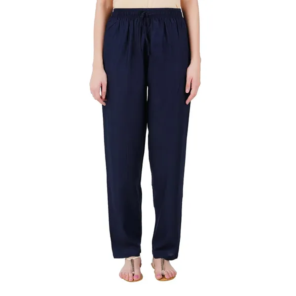 Midnight_Blue_Flowy_Rayon_Kurti_Pants_For_Women_Straight_Regular_Fit,_Stylish_Solid_Bottom_Wear_With_Elastic_&_Drawstring,_Side_Pocket,_Casual,_Office,_Party_&_Outdoor_Wear