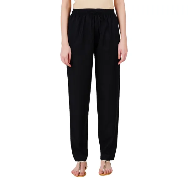 Black_Flowy_Rayon_Kurti_Pants_For_Women_Straight_Regular_Fit,_Stylish_Solid_Bottom_Wear_With_Elastic_&_Drawstring,_Side_Pocket,_Casual,_Office,_Party_&_Outdoor_Wear