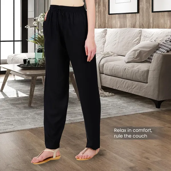 Black_Flowy_Rayon_Kurti_Pants_For_Women_Straight_Regular_Fit,_Stylish_Solid_Bottom_Wear_With_Elastic_&_Drawstring,_Side_Pocket,_Casual,_Office,_Party_&_Outdoor_Wear