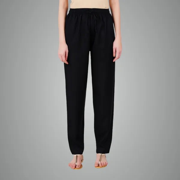Black_Flowy_Rayon_Kurti_Pants_For_Women_Straight_Regular_Fit,_Stylish_Solid_Bottom_Wear_With_Elastic_&_Drawstring,_Side_Pocket,_Casual,_Office,_Party_&_Outdoor_Wear