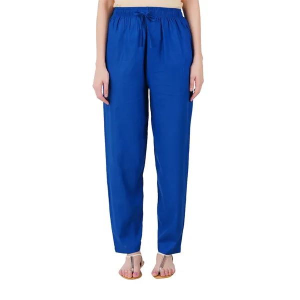 Royal_Blue_Flowy_Rayon_Kurti_Pants_For_Women_Straight_Regular_Fit,_Stylish_Solid_Bottom_Wear_With_Elastic_&_Drawstring,_Side_Pocket,_Casual,_Office,_Party_&_Outdoor_Wear