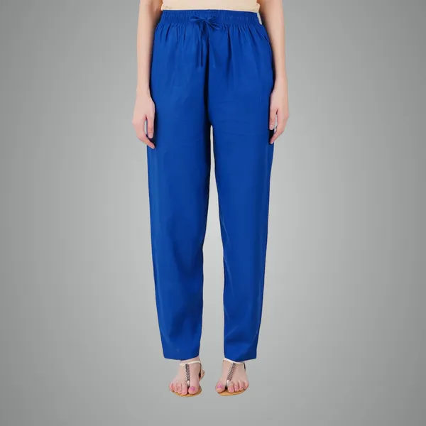Royal_Blue_Flowy_Rayon_Kurti_Pants_For_Women_Straight_Regular_Fit,_Stylish_Solid_Bottom_Wear_With_Elastic_&_Drawstring,_Side_Pocket,_Casual,_Office,_Party_&_Outdoor_Wear