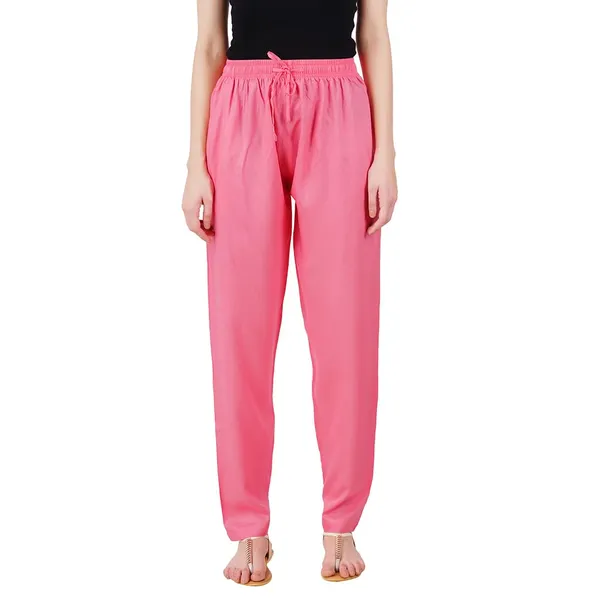 Strawberry_Pink_Flowy_Rayon_Kurti_Pants_For_Women_Straight_Regular_Fit,_Stylish_Solid_Bottom_Wear_With_Elastic_&_Drawstring,_Side_Pocket,_Casual,_Office,_Party_&_Outdoor_Wear