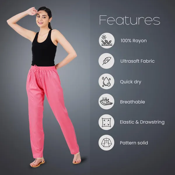 Strawberry_Pink_Flowy_Rayon_Kurti_Pants_For_Women_Straight_Regular_Fit,_Stylish_Solid_Bottom_Wear_With_Elastic_&_Drawstring,_Side_Pocket,_Casual,_Office,_Party_&_Outdoor_Wear