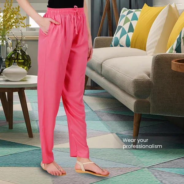 Strawberry_Pink_Flowy_Rayon_Kurti_Pants_For_Women_Straight_Regular_Fit,_Stylish_Solid_Bottom_Wear_With_Elastic_&_Drawstring,_Side_Pocket,_Casual,_Office,_Party_&_Outdoor_Wear