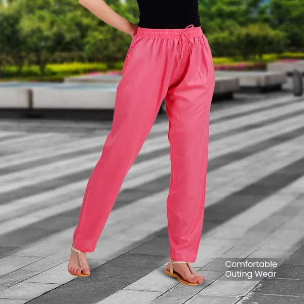 Strawberry_Pink_Flowy_Rayon_Kurti_Pants_For_Women_Straight_Regular_Fit,_Stylish_Solid_Bottom_Wear_With_Elastic_&_Drawstring,_Side_Pocket,_Casual,_Office,_Party_&_Outdoor_Wear
