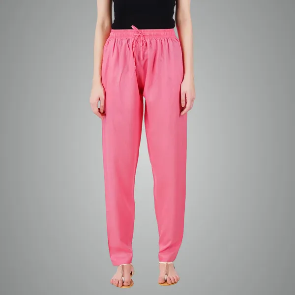 Strawberry_Pink_Flowy_Rayon_Kurti_Pants_For_Women_Straight_Regular_Fit,_Stylish_Solid_Bottom_Wear_With_Elastic_&_Drawstring,_Side_Pocket,_Casual,_Office,_Party_&_Outdoor_Wear