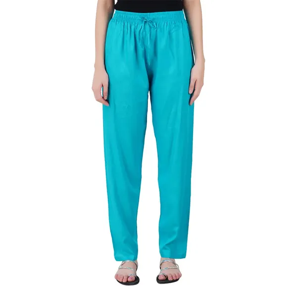 Blue_Flowy_Rayon_Kurti_Pants_For_Women_Straight_Regular_Fit,_Stylish_Solid_Bottom_Wear_With_Elastic_&_Drawstring,_Side_Pocket,_Casual,_Office,_Party_&_Outdoor_Wear