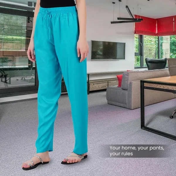 Blue_Flowy_Rayon_Kurti_Pants_For_Women_Straight_Regular_Fit,_Stylish_Solid_Bottom_Wear_With_Elastic_&_Drawstring,_Side_Pocket,_Casual,_Office,_Party_&_Outdoor_Wear