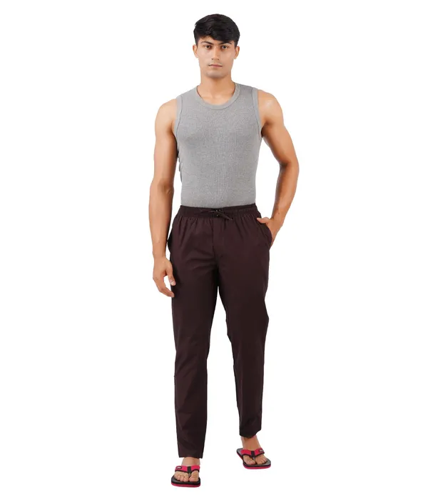 Coffee_Brown_100%_Cotton_Pyjama_Pant,_Regular_Fit_Track_Trouser_For_Men_With_Waistband_&_Drawstring_|_2_Side_Pockets_|_Casual_|_Outdoor_Wear