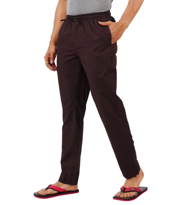 Coffee_Brown_100%_Cotton_Pyjama_Pant,_Regular_Fit_Track_Trouser_For_Men_With_Waistband_&_Drawstring_|_2_Side_Pockets_|_Casual_|_Outdoor_Wear