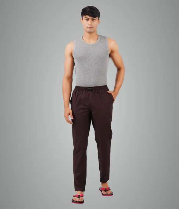 Coffee_Brown_100%_Cotton_Pyjama_Pant,_Regular_Fit_Track_Trouser_For_Men_With_Waistband_&_Drawstring_|_2_Side_Pockets_|_Casual_|_Outdoor_Wear