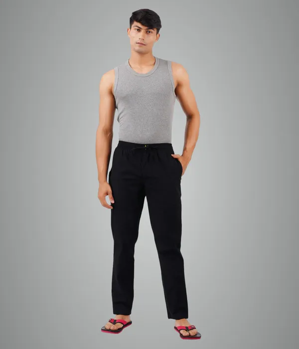 Black_100%_Cotton_Pyjama_Pant,_Regular_Fit_Track_Trouser_For_Men_With_Waistband_&_Drawstring_|_2_Side_Pockets_|_Casual_|_Outdoor_Wear