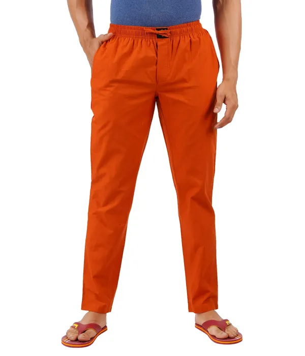 Burnt_Orange_100%_Cotton_Pyjama_Pant,_Regular_Fit_Track_Trouser_For_Men_With_Waistband_&_Drawstring_|_2_Side_Pockets_|_Casual_|_Outdoor_Wear