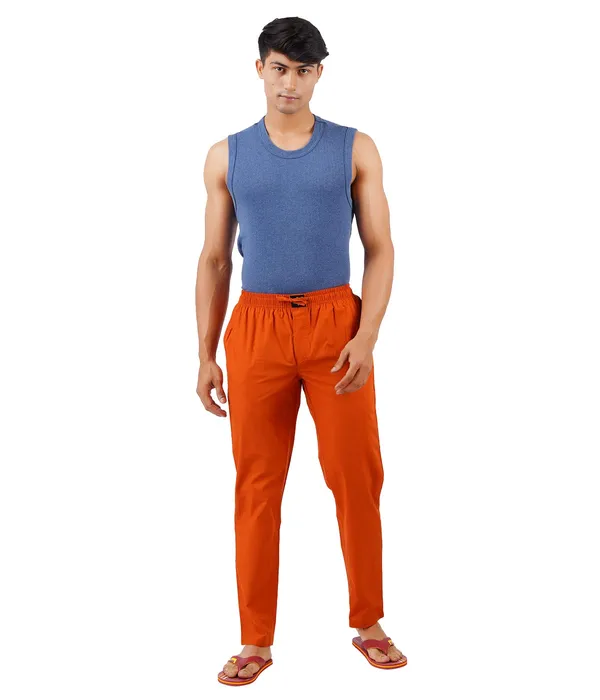 Burnt_Orange_100%_Cotton_Pyjama_Pant,_Regular_Fit_Track_Trouser_For_Men_With_Waistband_&_Drawstring_|_2_Side_Pockets_|_Casual_|_Outdoor_Wear